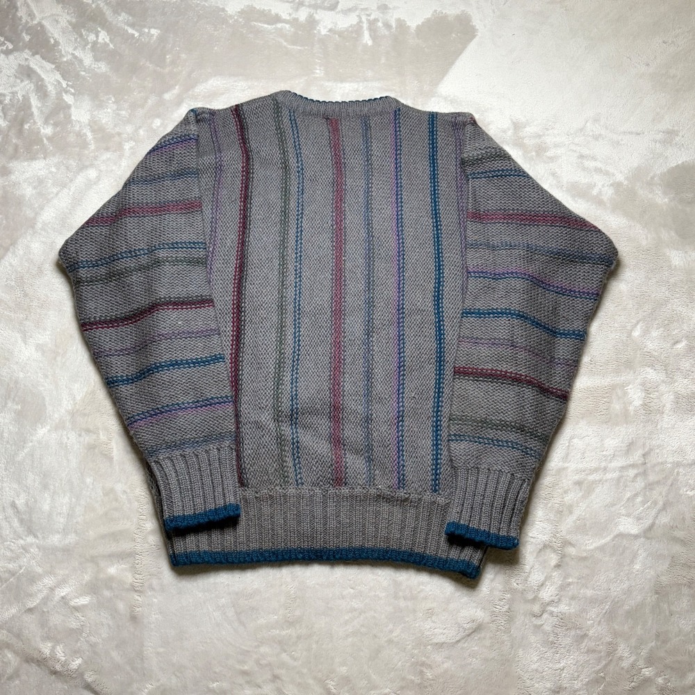 Vtg Boston Traders Sweater Mens M 100% Wool Stripe Chunky Knit Grandpa Grunge - Picture 3 of 7
